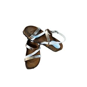 Women's SZ 8 Strappy Leather Sandals by PonteVecchio‎ (Made in Italy) Gold/White